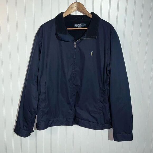 Polo Ralph Lauren Inner Fleece Full Zip Aviator Jacket Men XL Blue Snap Pocket - Picture 1 of 7